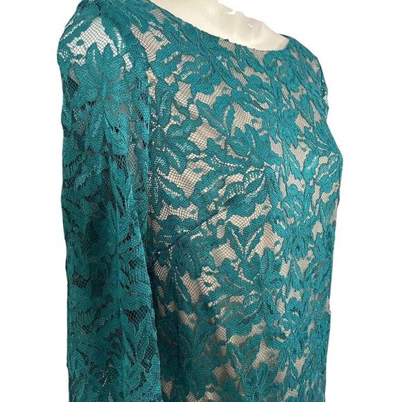 Jessica Howard Womens Teal Lace Sheath Nude Lined Cocktail Party Dress sz 12 - Picture 4 of 16